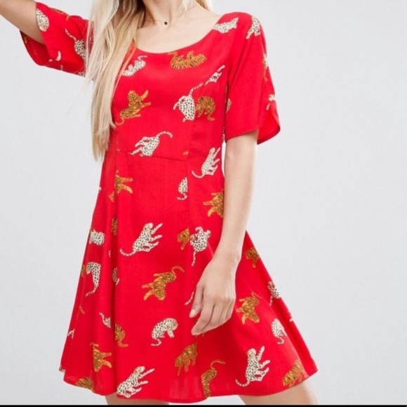 ASOS Red-Orange Tiger-Print Dress - Picture 1 of 6
